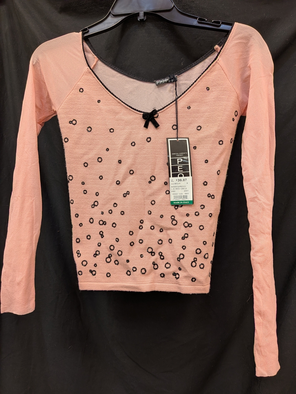 Women’s Pink Long-Sleeve Scoop Neck Embellished Top